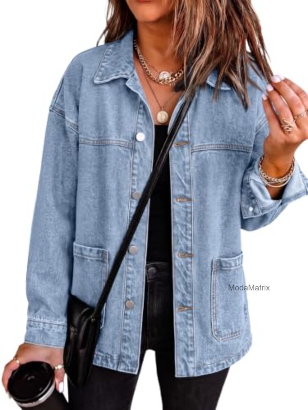 100% Cotton Denim Oversized Boyfriend Jean Jacket Button Down Shacket